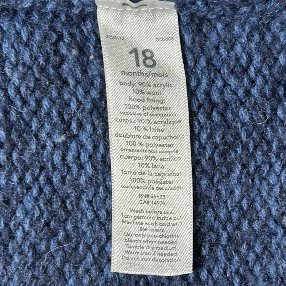Carter's‎ Toddler Boys 18 Months Blue Sherpa Lined Knit Hoodie Jacket